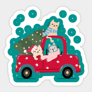 cat with christmas tree Sticker